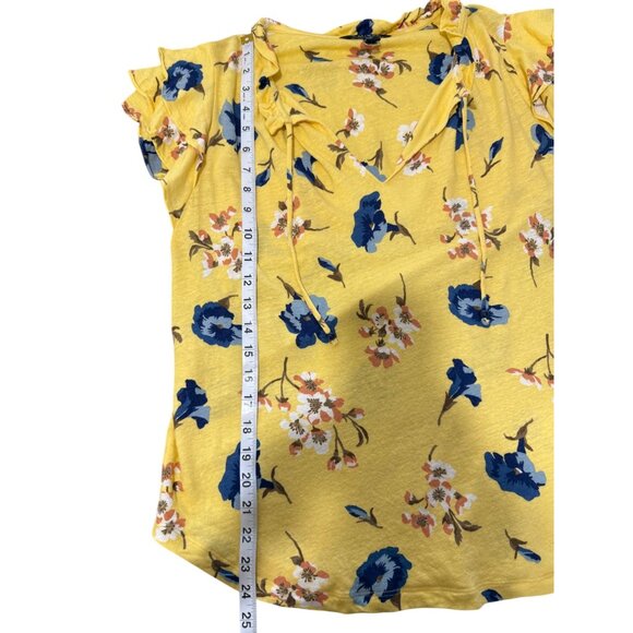 Lauren Ralph Lauren Womens Top Floral Ruffle Sleeve Linen Blend Yellow Size XL - Picture 6 of 8